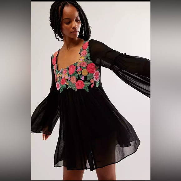 Free People Dresses & Skirts - NWOT FREE PEOPLE Madeline Tunic Floral Embroidered Black Combo Size Small $168